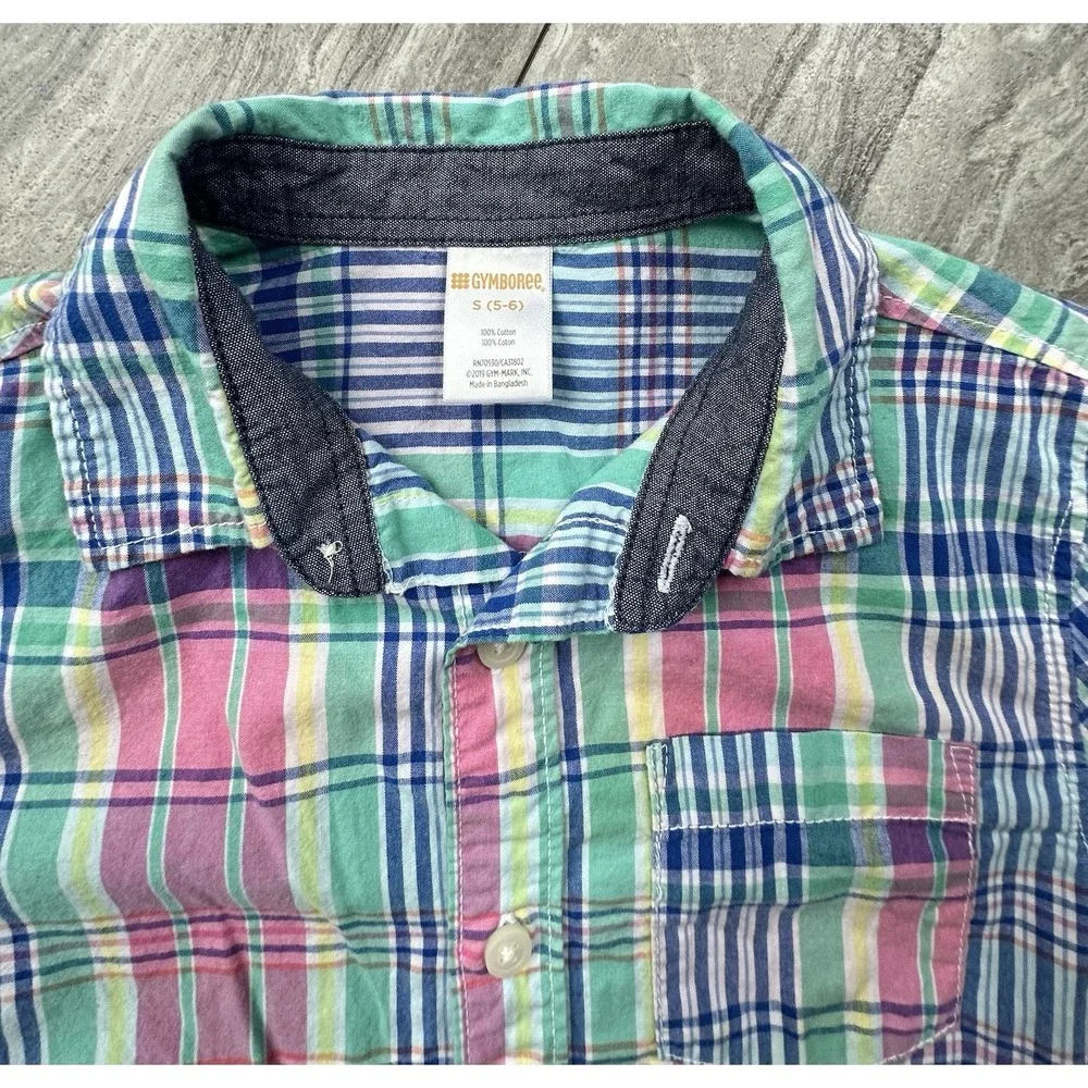 Gymboree Boys Size 5-6 Plaid Long Sleeve Button Down Shirt Multicolor Cotton
